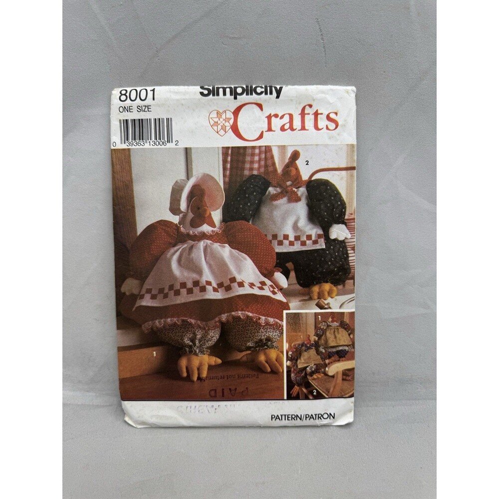 Simplicity Sewing Pattern 8001 Crafts Stuffed Hen Rooster Vintage 1992 Country